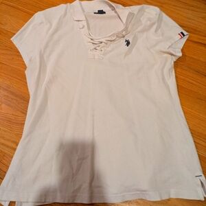 US POLO ASSN. White Polo with Laced v neck